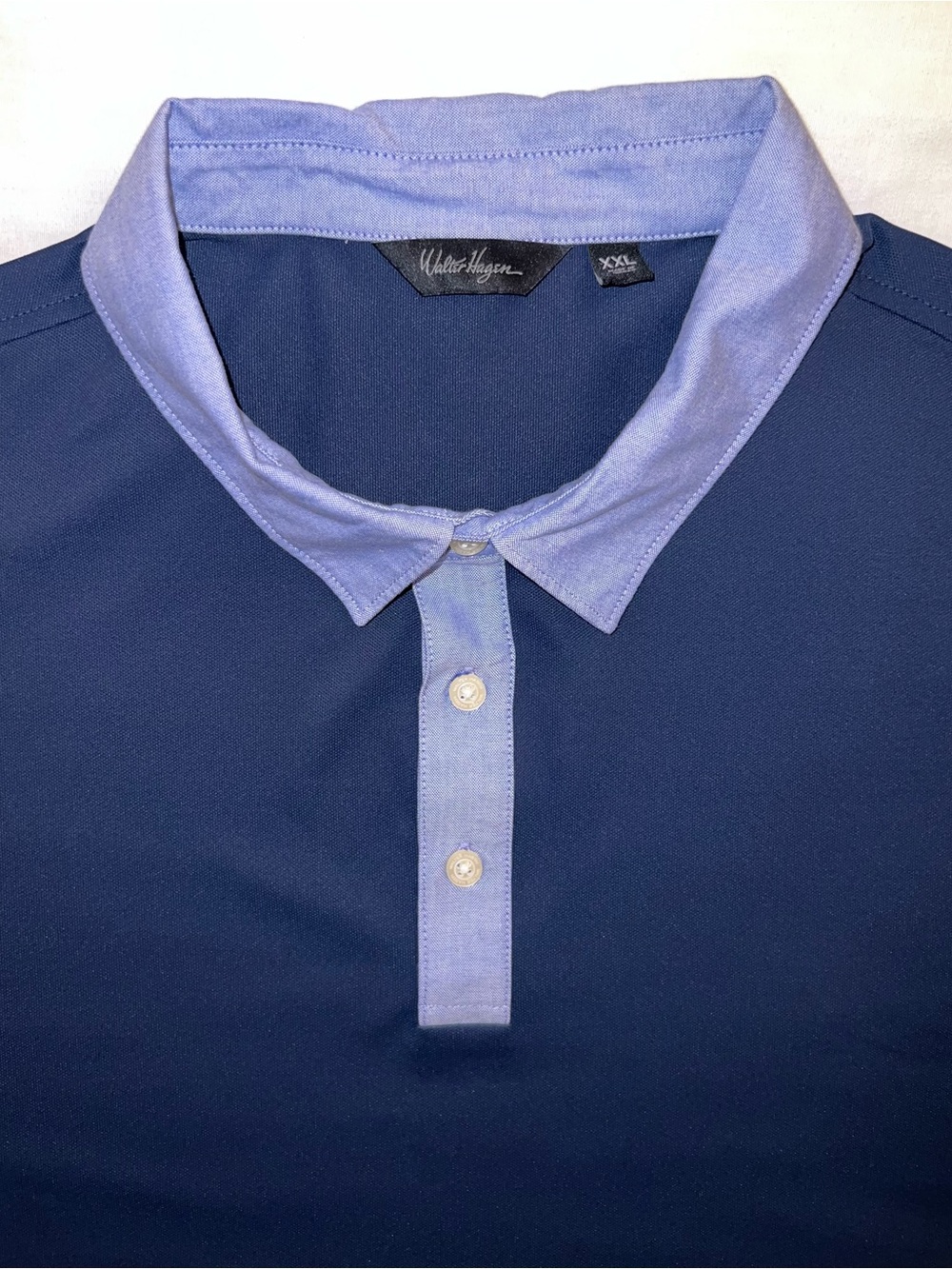 Walter Hagen Men’s 2XL Navy with Light Blue Collar Performance Polo